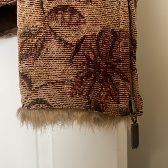 Static corduroy floral pattern jacket faux fur collar women’s size medium y2k - Picture 2 of 8